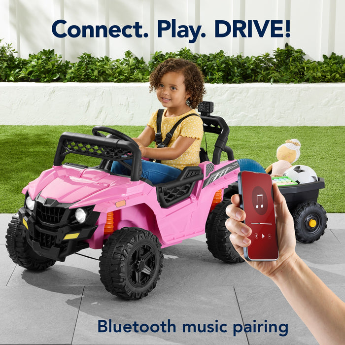 12V Kids Ride-On UTV and Trailer w/Parent Remote Control, LED Lights