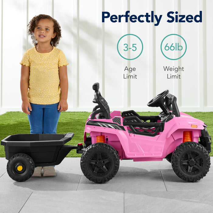 12V Kids Ride-On UTV and Trailer w/Parent Remote Control, LED Lights