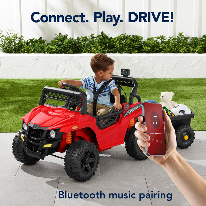 12V Kids Ride-On UTV and Trailer w/Parent Remote Control, LED Lights