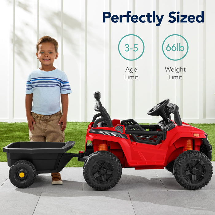 12V Kids Ride-On UTV and Trailer w/Parent Remote Control, LED Lights