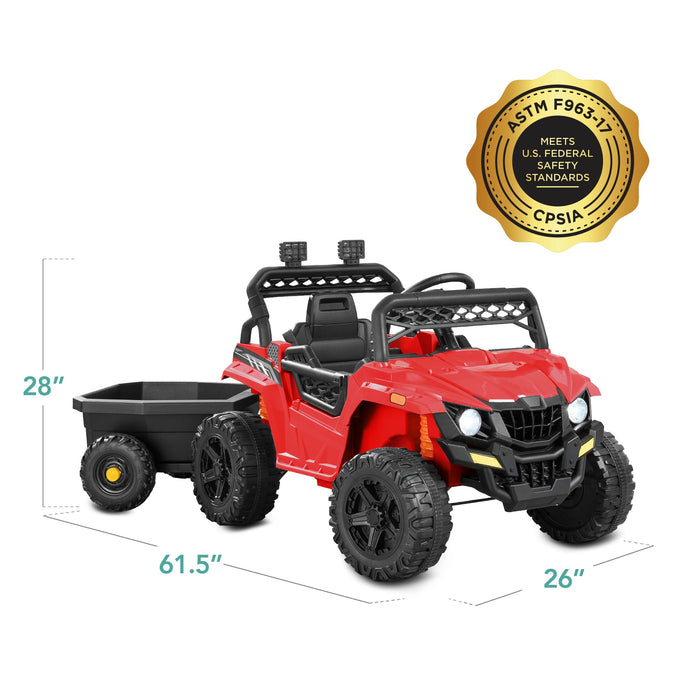 12V Kids Ride-On UTV and Trailer w/Parent Remote Control, LED Lights