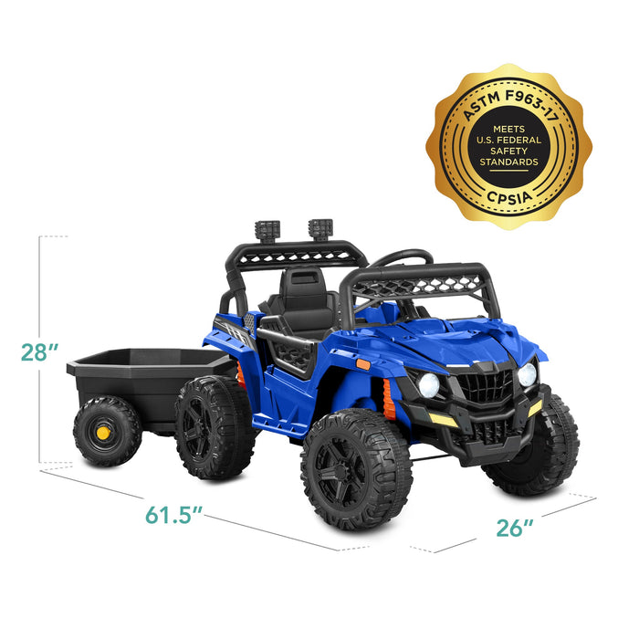 12V Kids Ride-On UTV and Trailer w/Parent Remote Control, LED Lights