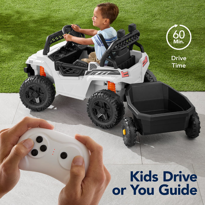 12V Kids Ride-On UTV and Trailer w/Parent Remote Control, LED Lights