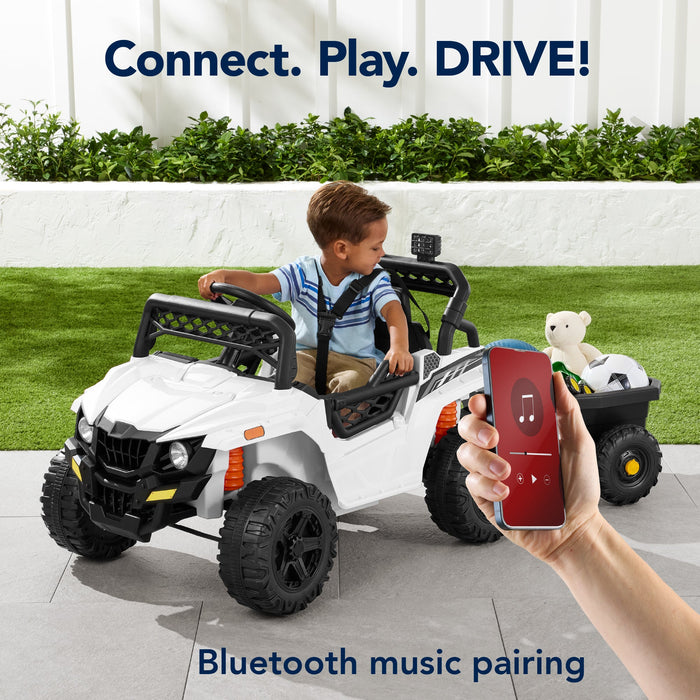 12V Kids Ride-On UTV and Trailer w/Parent Remote Control, LED Lights