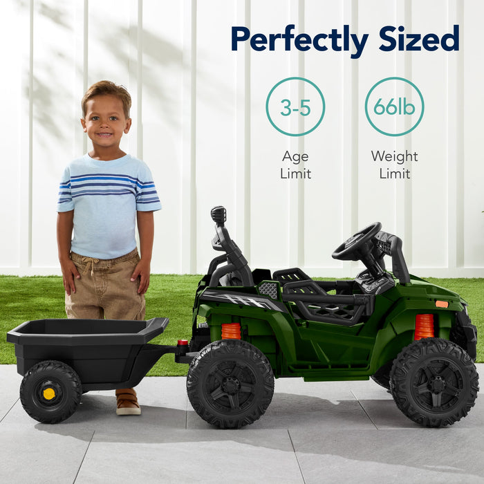 12V Kids Ride-On UTV and Trailer w/Parent Remote Control, LED Lights