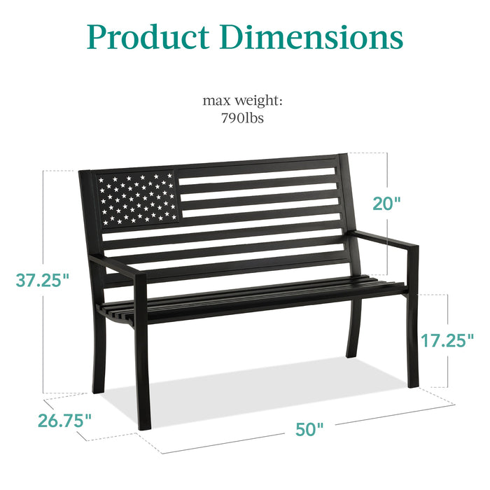 Indoor Outdoor Steel Bench w/ American Flag Backrest, 790lb Capacity