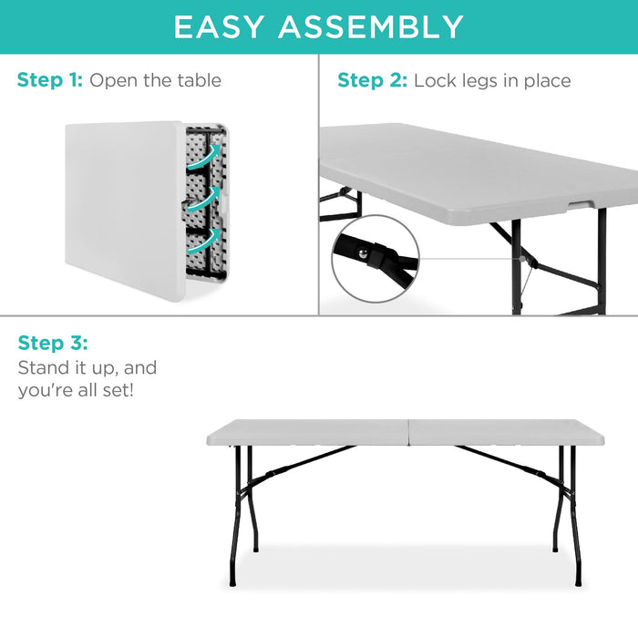 Portable Folding Plastic Dining Table w/ Handle, Lock - 6ft