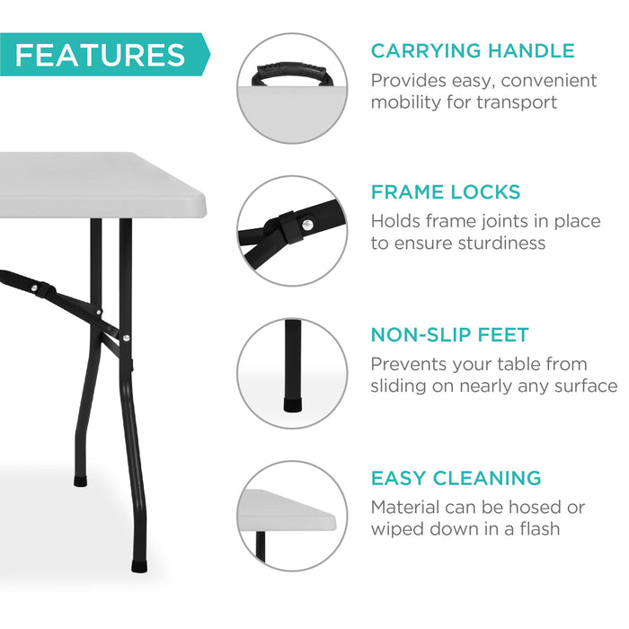 Portable Folding Plastic Dining Table w/ Handle, Lock - 8ft