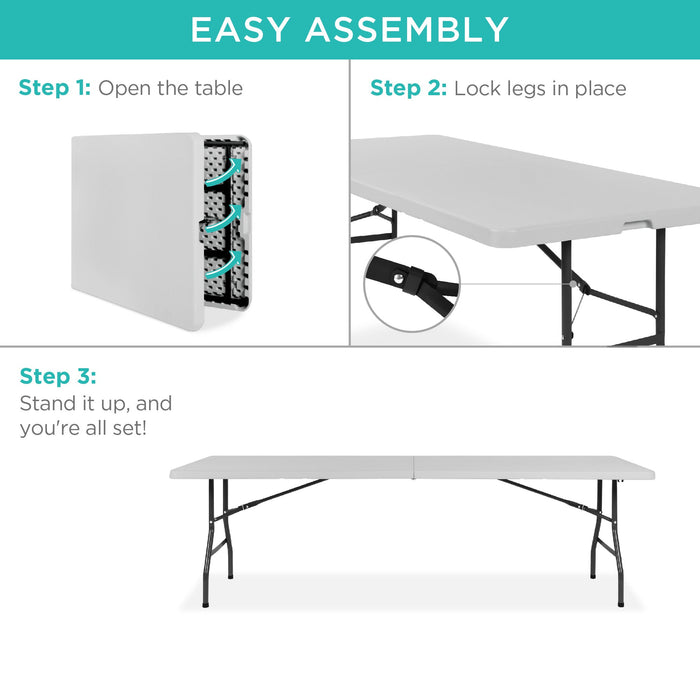 Portable Folding Plastic Dining Table w/ Handle, Lock - 8ft