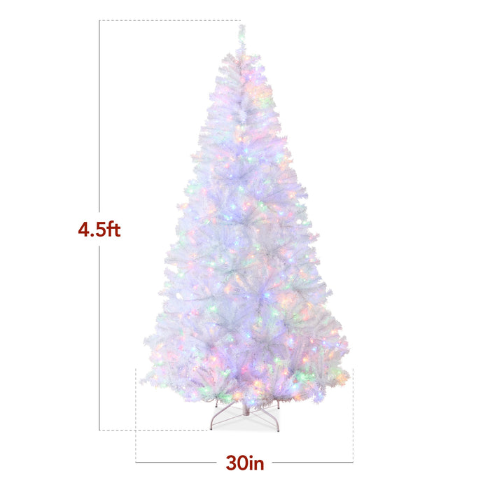 Pre-Lit Hinged Artificial White Pine Christmas Tree w/ Multicolor Lights