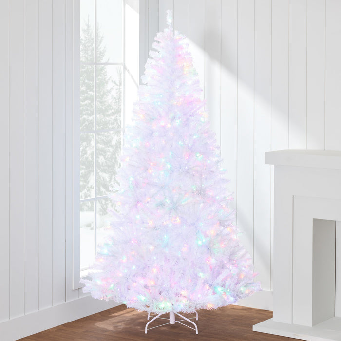 Pre-Lit Hinged Artificial White Pine Christmas Tree w/ Multicolor Lights