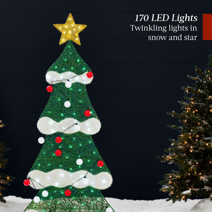 Décoration extérieure pour sapin de Noël illuminé 2D de 6 pieds avec 170 lumières LED, 3 boîtes cadeaux