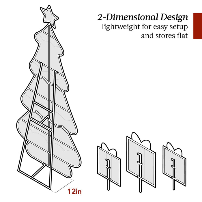 Décoration extérieure pour sapin de Noël illuminé 2D de 6 pieds avec 170 lumières LED, 3 boîtes cadeaux