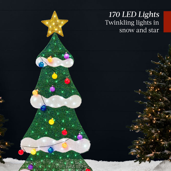 Décoration extérieure pour sapin de Noël illuminé 2D de 6 pieds avec 170 lumières LED, 3 boîtes cadeaux