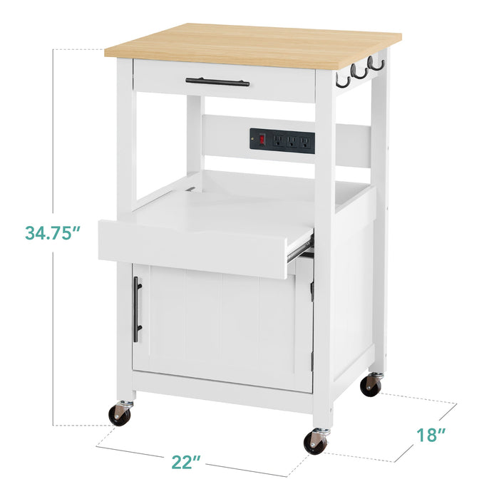 Rolling Kitchen Island Cart, Cabinet w/Drawer, Sliding Tray, Outlet