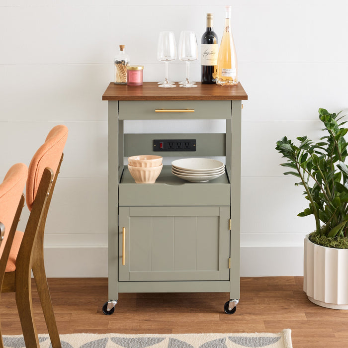 Rolling Kitchen Island Cart, Cabinet w/Drawer, Sliding Tray, Outlet