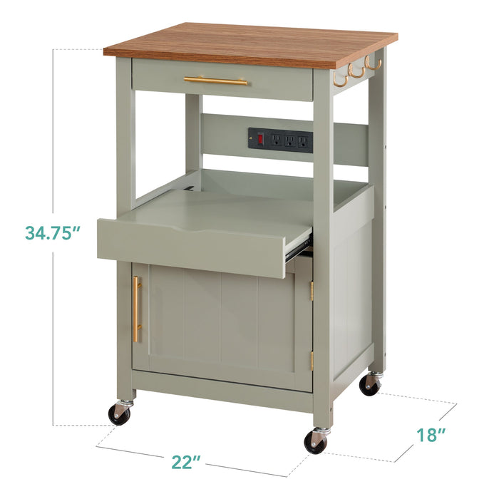 Rolling Kitchen Island Cart, Cabinet w/Drawer, Sliding Tray, Outlet