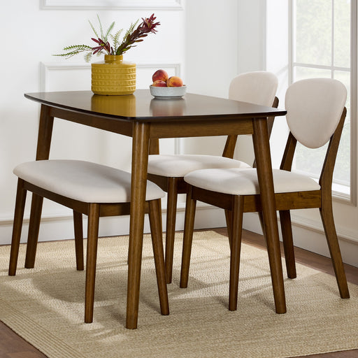 4-Piece Mid-Century Modern Upholstered Wooden Dining Set w/ 2 Chairs, Bench