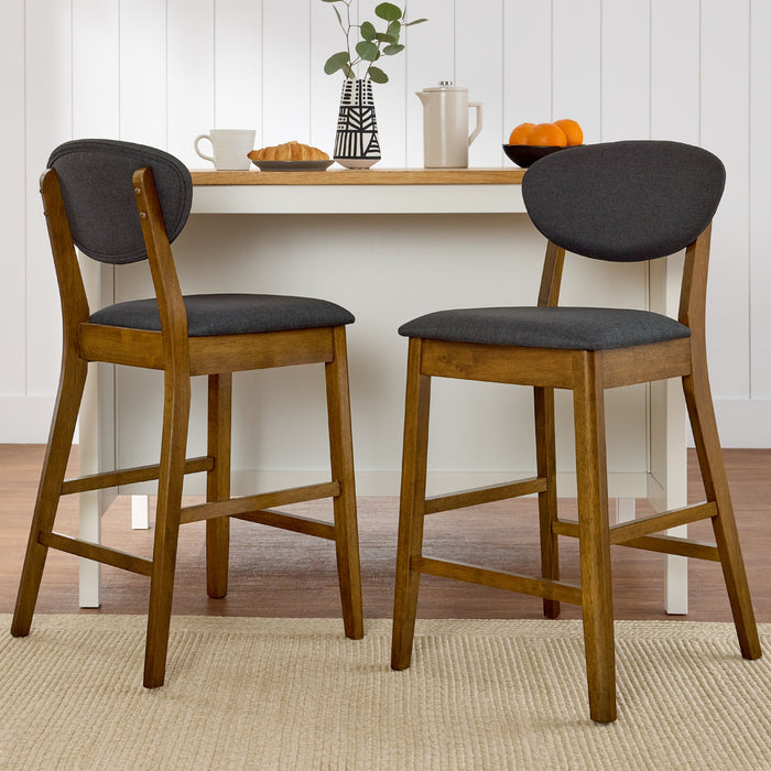 2-Piece Mid-Century Modern Wood &Upholstered Counter Height Bar Stool Set