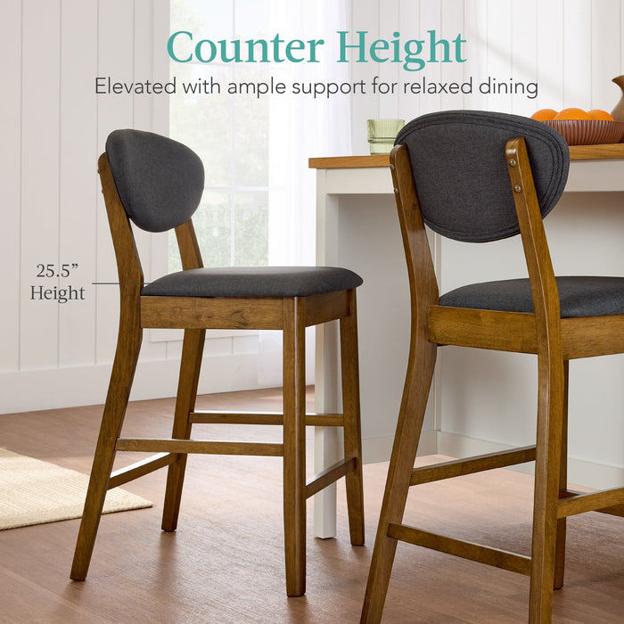 2-Piece Mid-Century Modern Wood &Upholstered Counter Height Bar Stool Set