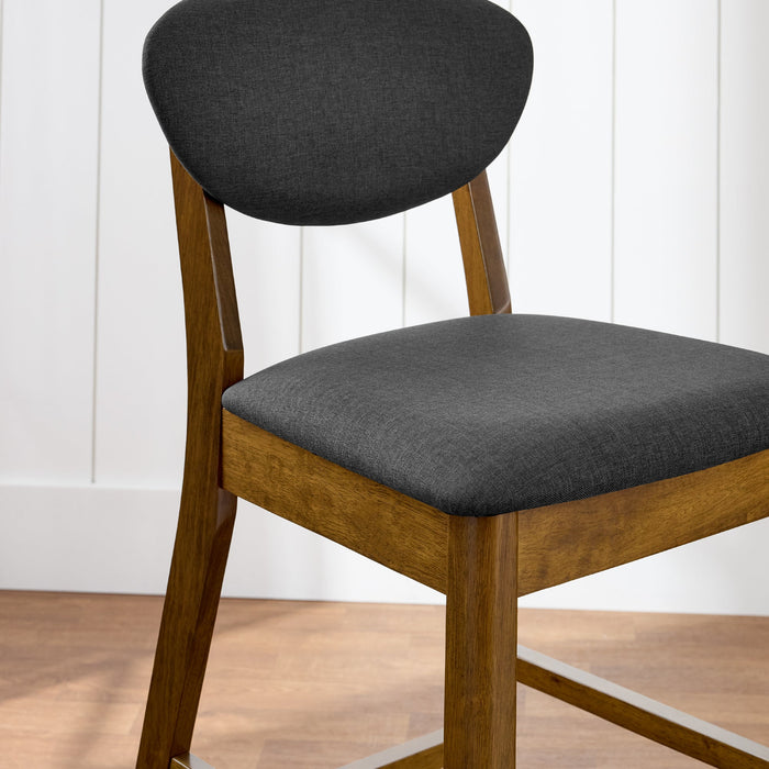 2-Piece Mid-Century Modern Wood &Upholstered Counter Height Bar Stool Set