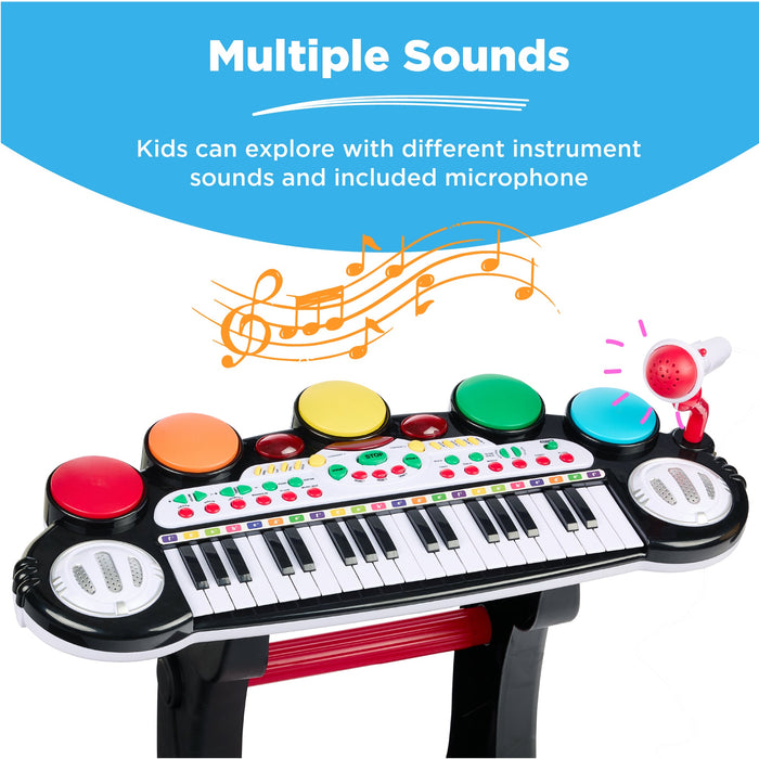 37-Key Kids Electric Keyboard w/ Microphone, Stool