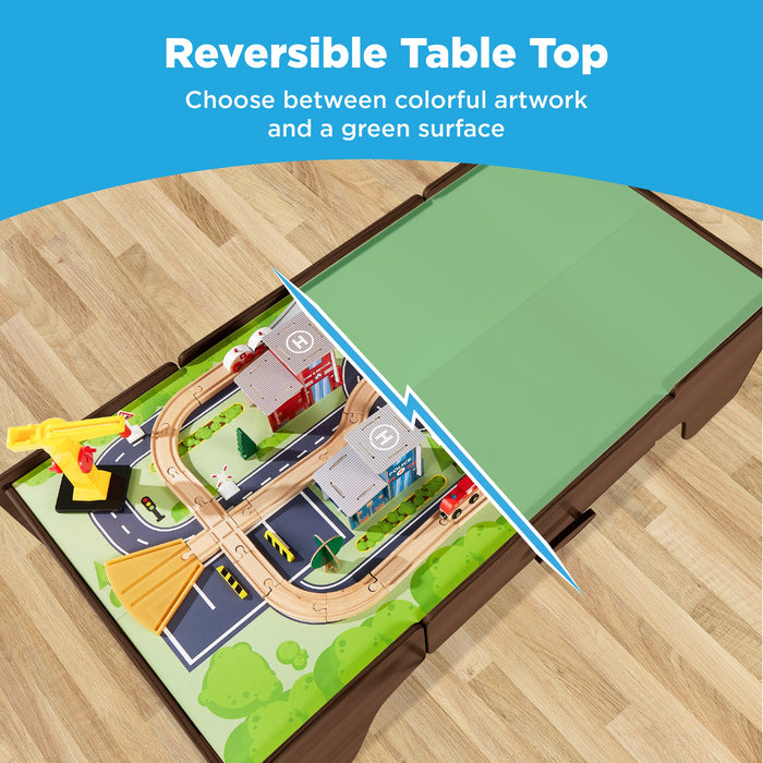 35-Piece Train Table, Large Multipurpose Playset w/ Reversible Table Top