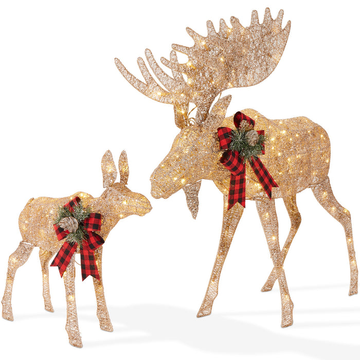 5ft 2-Piece Moose Family Lighted Outdoor Christmas Decor Set w/ LED Lights