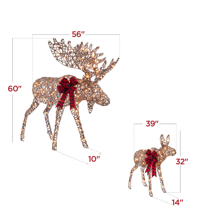 Ensemble de décoration de Noël d'extérieur illuminé en 2 pièces avec lumières LED et famille d'élans de 5 pieds