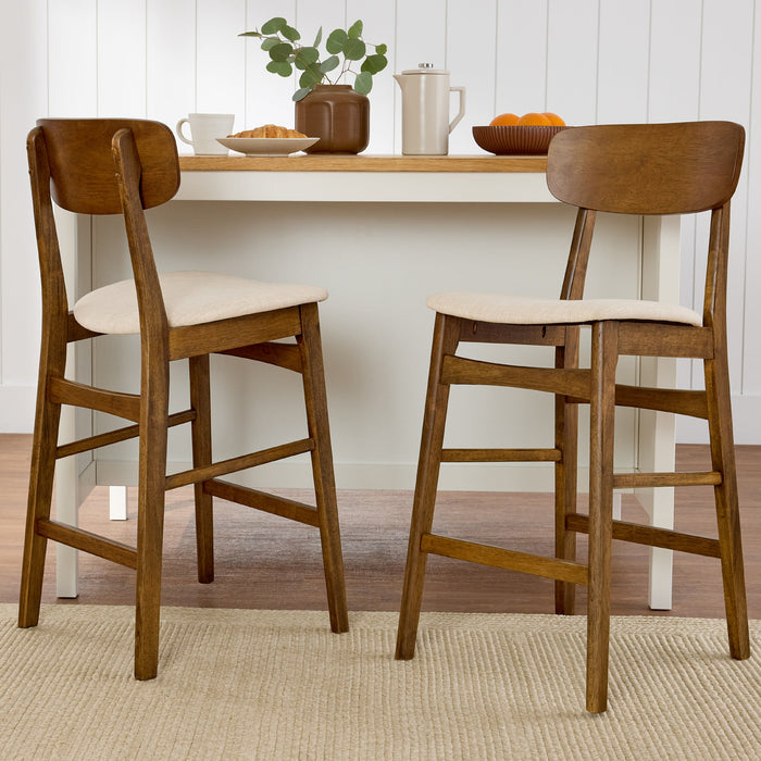 2-Piece Farmhouse Counter Height Bar Stool Set w/ Cushioned Seat, Backrest