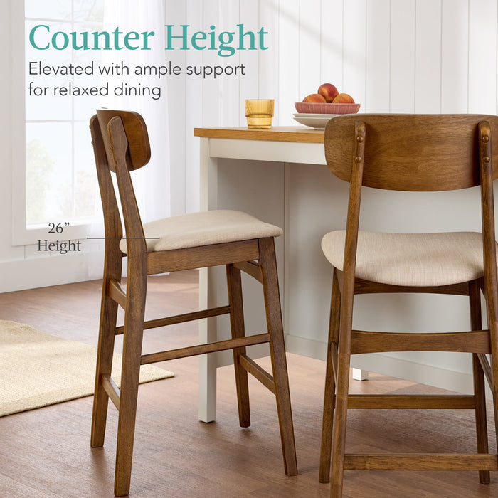 2-Piece Farmhouse Counter Height Bar Stool Set w/ Cushioned Seat, Backrest