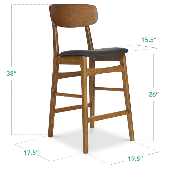 2-Piece Farmhouse Counter Height Bar Stool Set w/ Cushioned Seat, Backrest