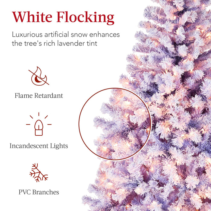 Pre-Lit Lavender Flocked Artificial Pine Christmas Tree w/ White Lights