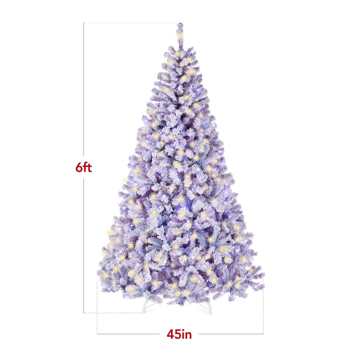 Pre-Lit Lavender Flocked Artificial Pine Christmas Tree w/ White Lights