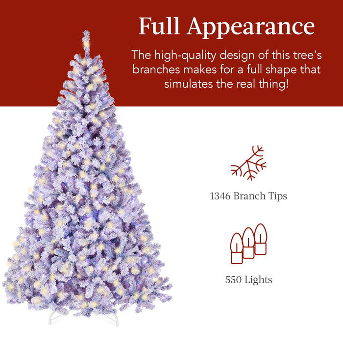 Pre-Lit Lavender Flocked Artificial Pine Christmas Tree w/ White Lights