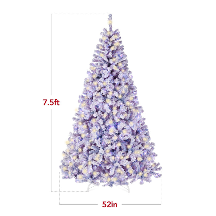 Pre-Lit Lavender Flocked Artificial Pine Christmas Tree w/ White Lights