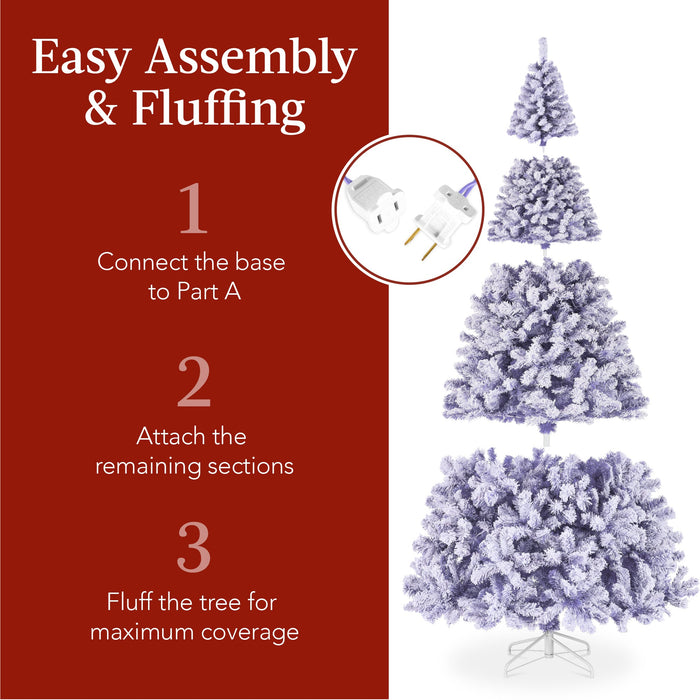 Pre-Lit Lavender Flocked Artificial Pine Christmas Tree w/ White Lights