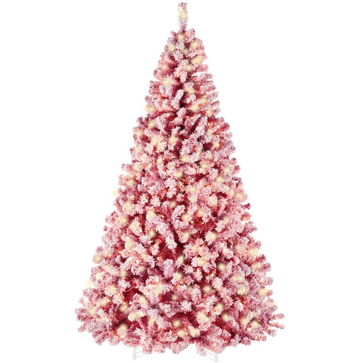 Pre-Lit Red Flocked Artificial Pine Christmas Tree w/ White Lights