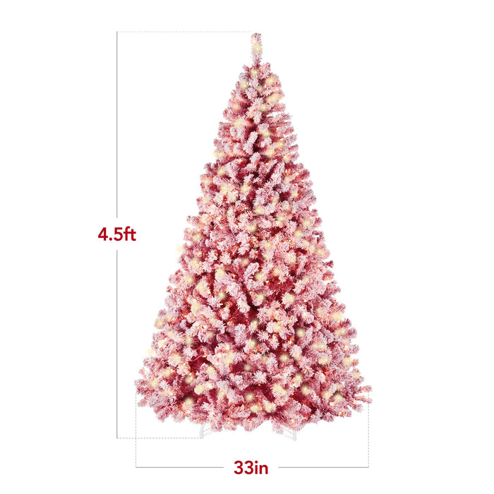 Pre-Lit Red Flocked Artificial Pine Christmas Tree w/ White Lights