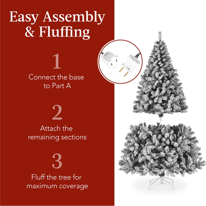 Pre-Lit Black Flocked Artificial Pine Christmas Tree w/ White Lights