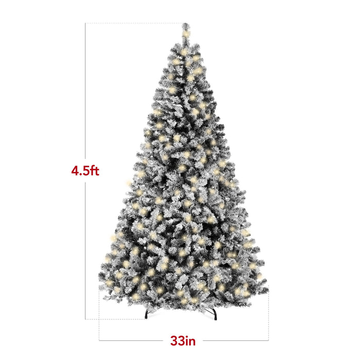 Pre-Lit Black Flocked Artificial Pine Christmas Tree w/ White Lights