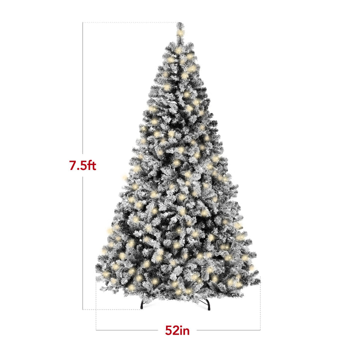 Pre-Lit Black Flocked Artificial Pine Christmas Tree w/ White Lights