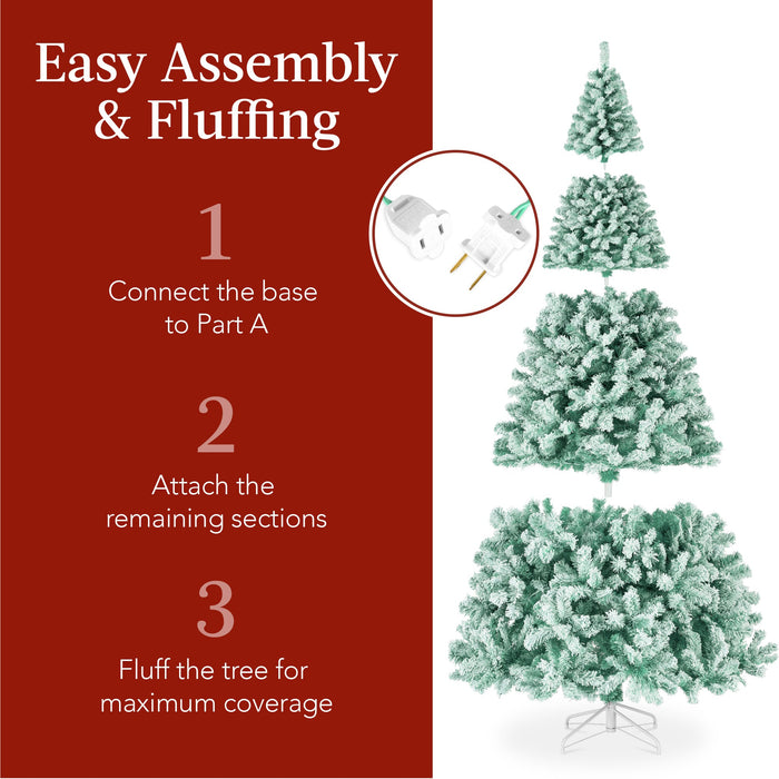 Pre-Lit Sage Green Flocked Artificial Pine Christmas Tree w/ White Lights