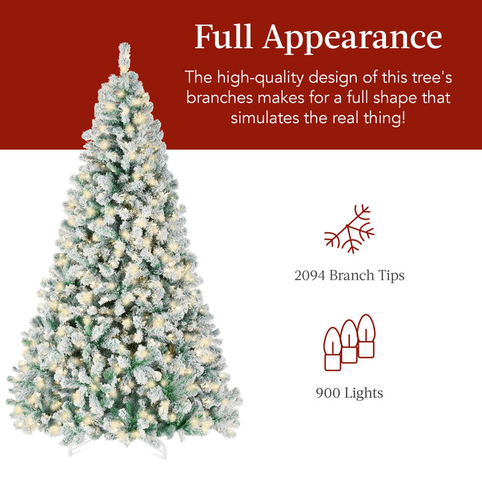 Pre-Lit Sage Green Flocked Artificial Pine Christmas Tree w/ White Lights