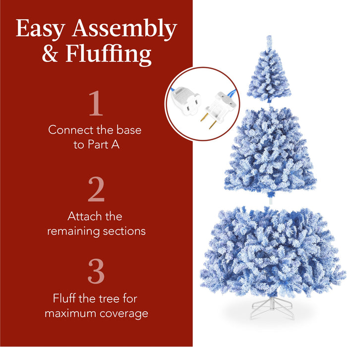 Pre-Lit Blue Flocked Artificial Pine Christmas Tree w/ White Lights