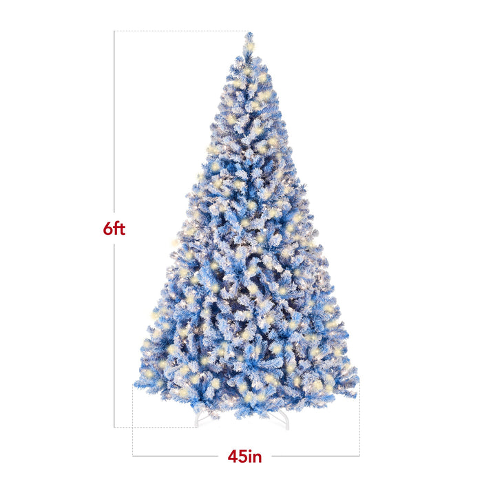 Pre-Lit Blue Flocked Artificial Pine Christmas Tree w/ White Lights