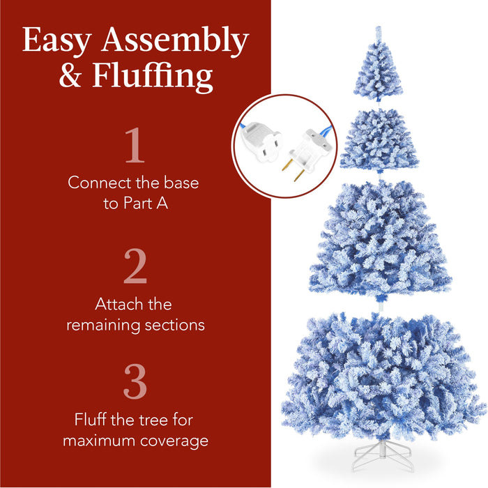 Pre-Lit Blue Flocked Artificial Pine Christmas Tree w/ White Lights