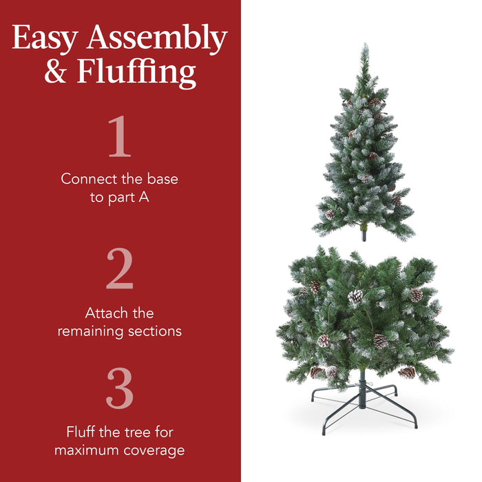 Pre-Lit Partially Flocked Pencil Christmas Tree w/ Pine Cones, Metal Stand