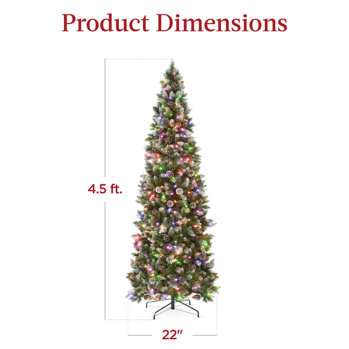 Pre-Lit Partially Flocked Pencil Christmas Tree w/ 2-in-1 Multicolor Lights