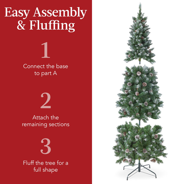 Pre-Lit Partially Flocked Pencil Christmas Tree w/ 2-in-1 Multicolor Lights